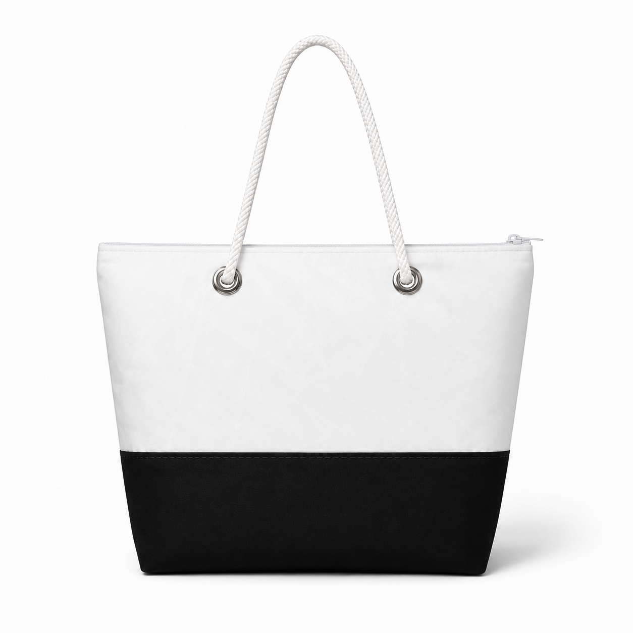Plain white with black bottom Medium recycled sail bag