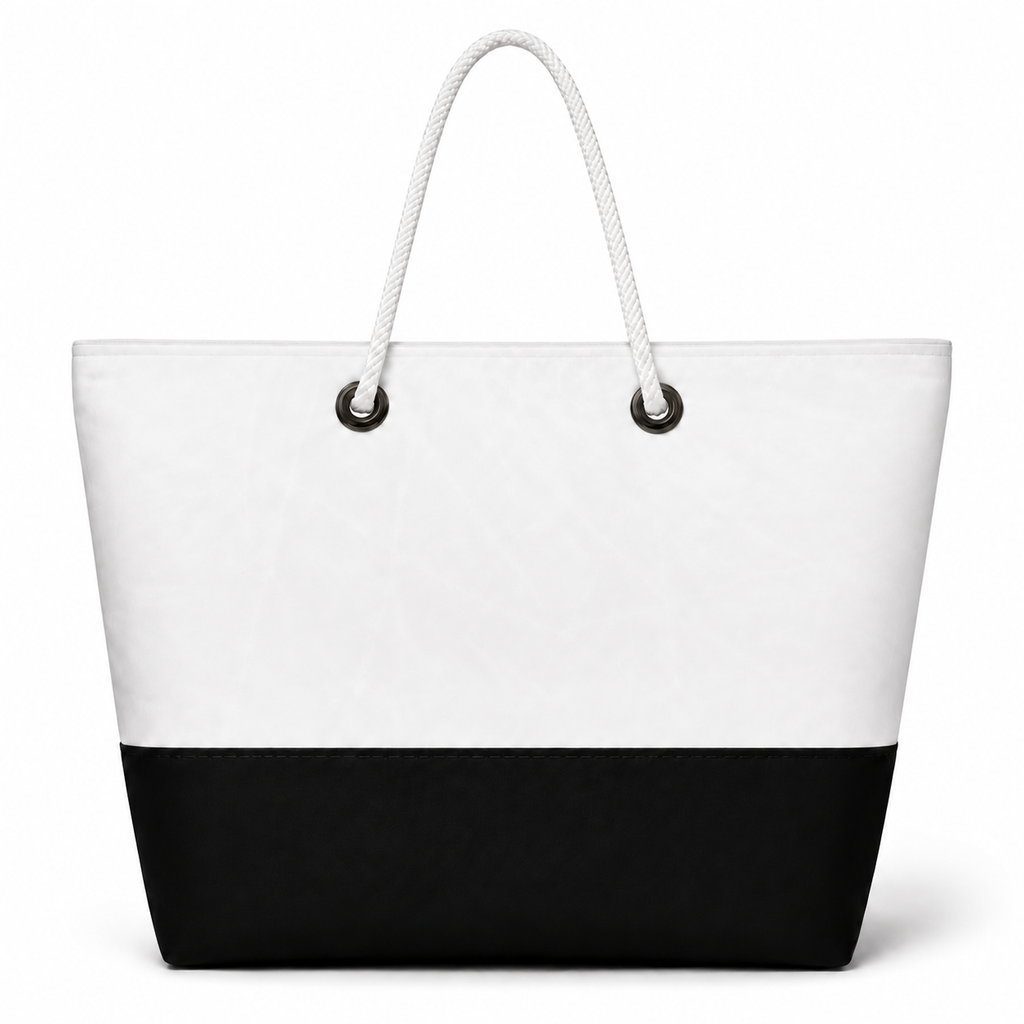 Plain white with black bottom XL recycled sail bag