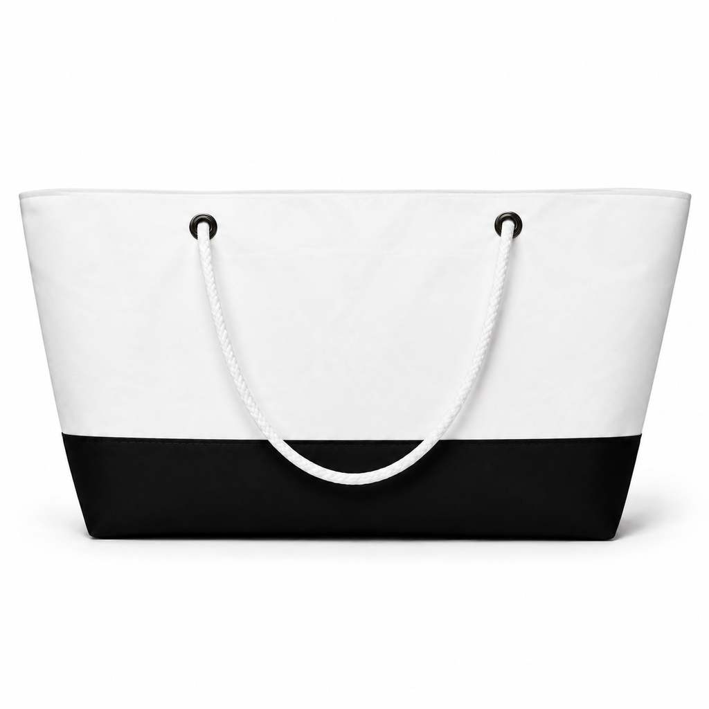 Plain white with black bottom XXL recycled sail bag