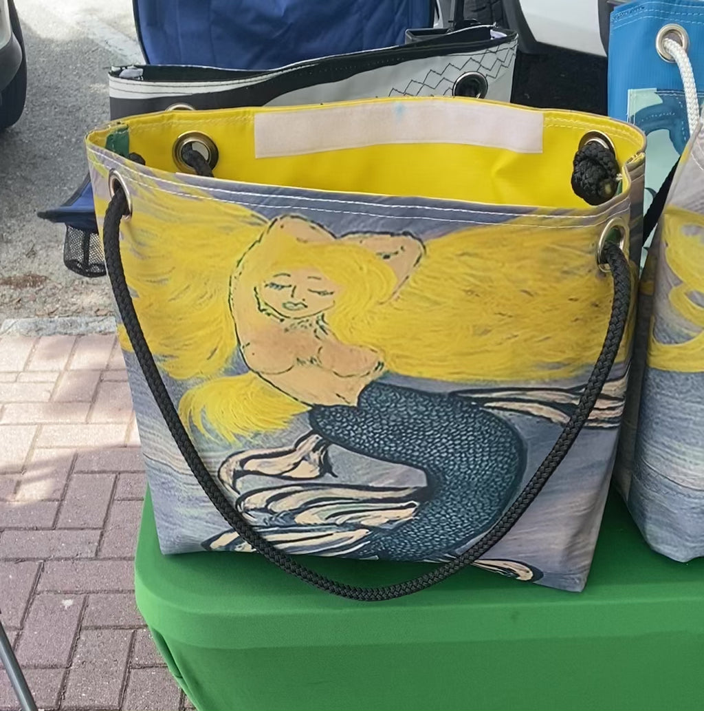 Recycled Sail Original Art Mermaid Tote, Crossbody, Wristlet