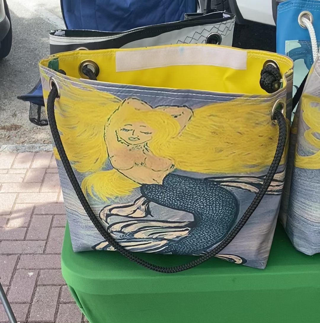 Recycled Sail Original Art Mermaid Tote, Crossbody, Wristlet