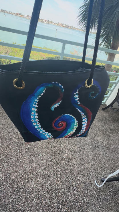 Recycled Sailcloth Octopus Tentacles Art Tote Bag: Crossbody or Wristlet