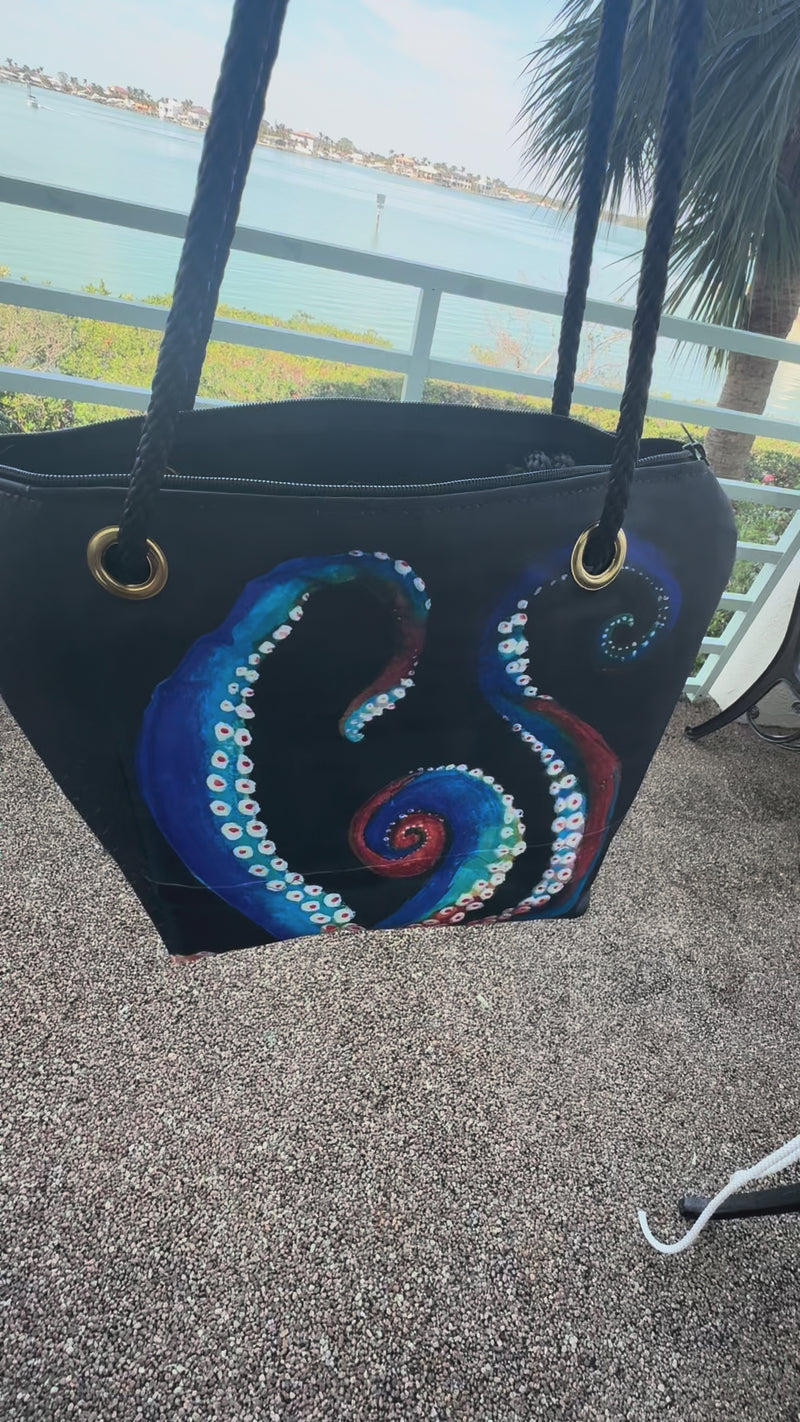 Recycled Sailcloth Octopus Tentacles Art Tote Bag: Crossbody or Wristlet