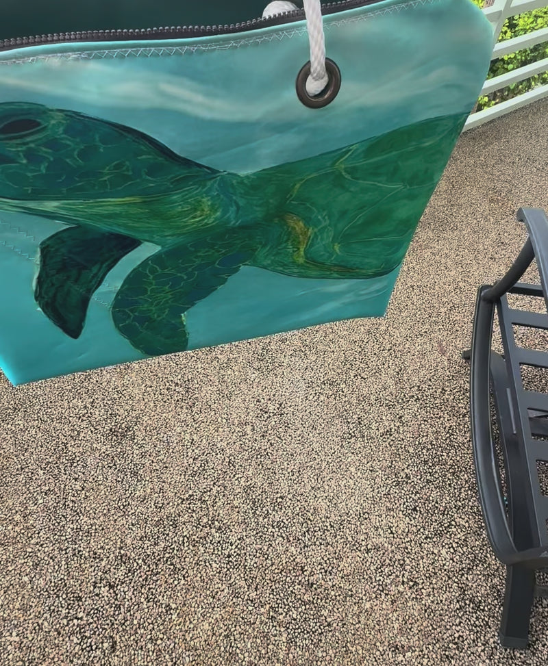 Blue Sea Turtle Recycled Sail Bag | Original Florida Art