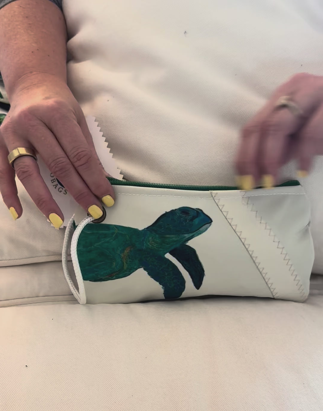 White Sea Turtle Recycled Sail Bag | Original Florida Art