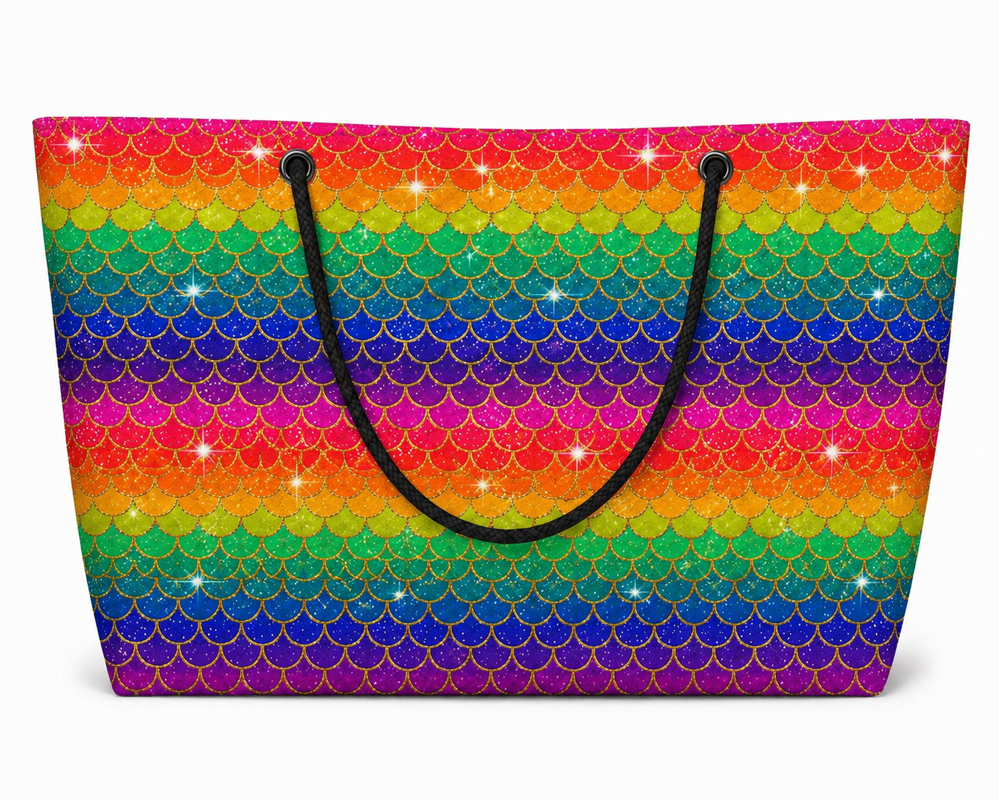 Rainbow Mermaid extra-large recycled sail tote bag with hidden marine Velcro closure