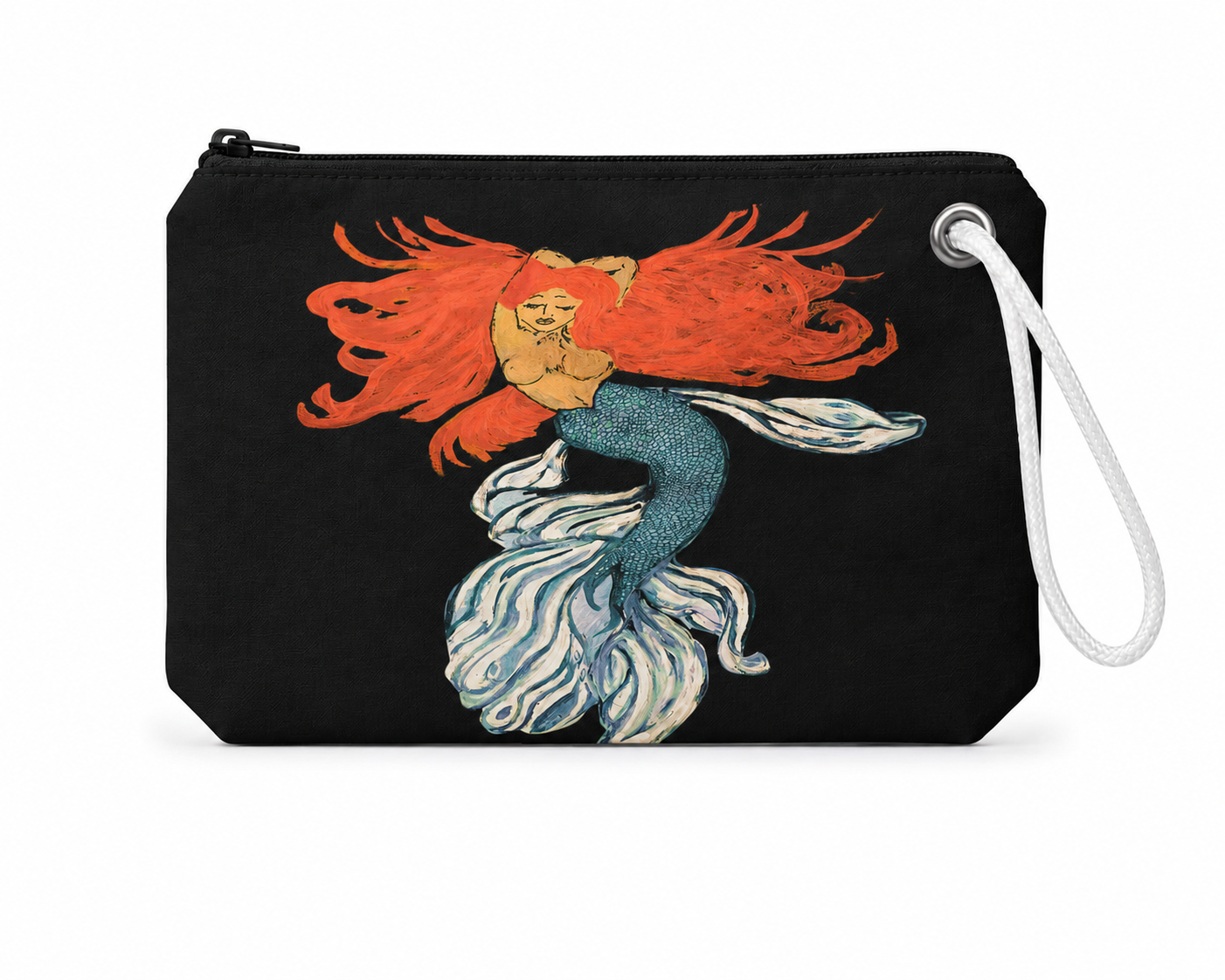 Red Mermaid wristlet recycled sail bag with zipper closure