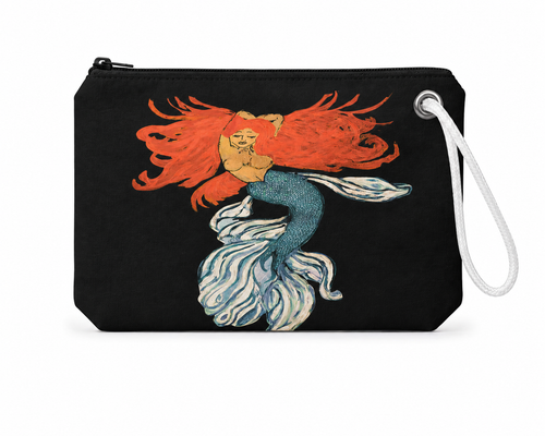 Red Mermaid wristlet recycled sail bag with zipper closure
