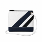 Regatta Diagonal Stripe crossbody recycled sail bag with one upper-right grommet and white rope