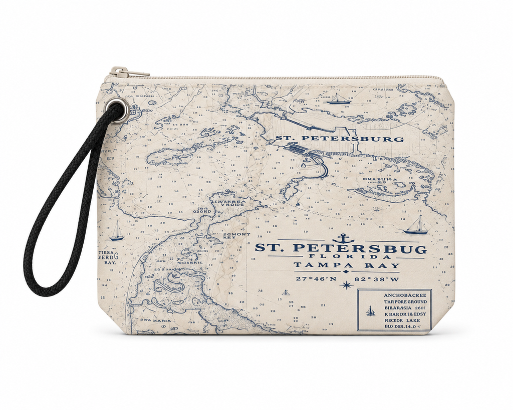 St. Pete Chart recycled sail wristlet with original St. Petersburg nautical chart artwork