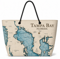 Tampa Bay chart XL recycled sail tote with original Florida coastal map art