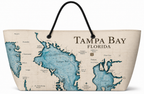 Tampa Bay chart XXL recycled sail tote with original Florida nautical chart artwork