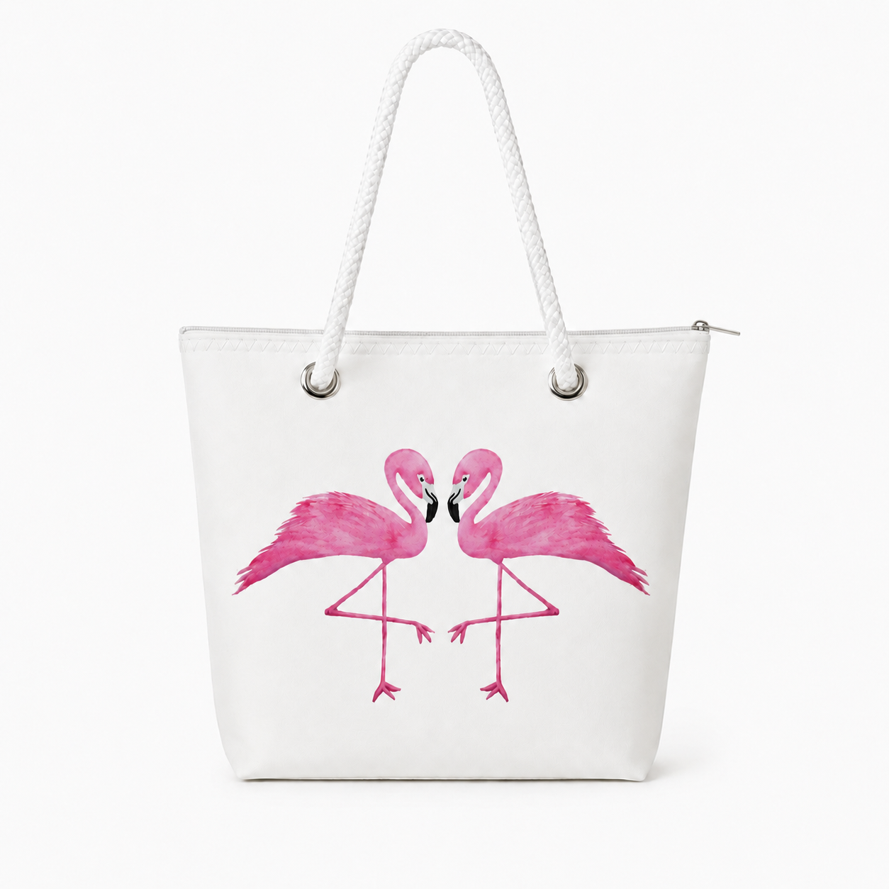 Two Flamingos medium recycled sail tote bag with zipper closure