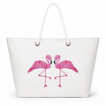 Two Flamingos XL recycled sail tote bag with original coastal art