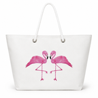 Two Flamingos XL recycled sail tote bag with original coastal art