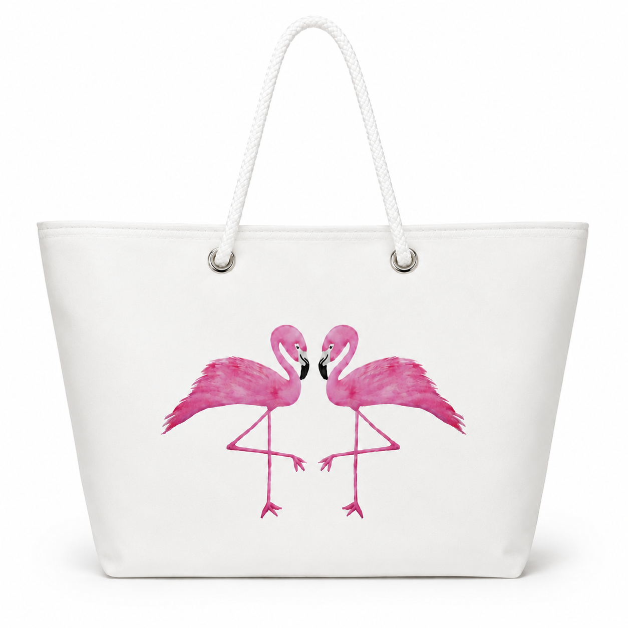Two Flamingos XL recycled sail tote bag with original coastal art