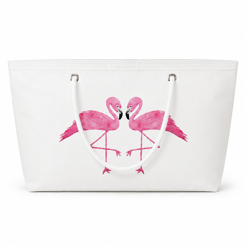 Two Flamingos XXL recycled sail tote bag with original pink flamingo art