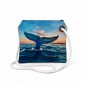 Whale Tail crossbody recycled sail bag with zipper closure and white rope strap