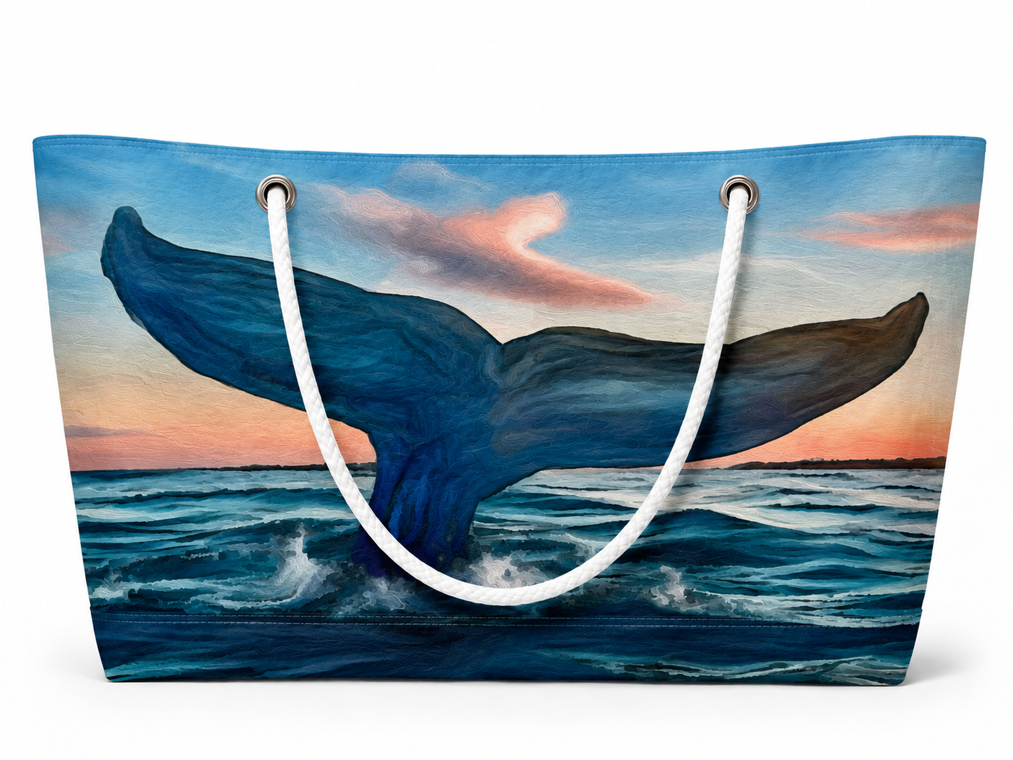 Whale Tail XXL recycled sail tote bag with continuous white rope handle