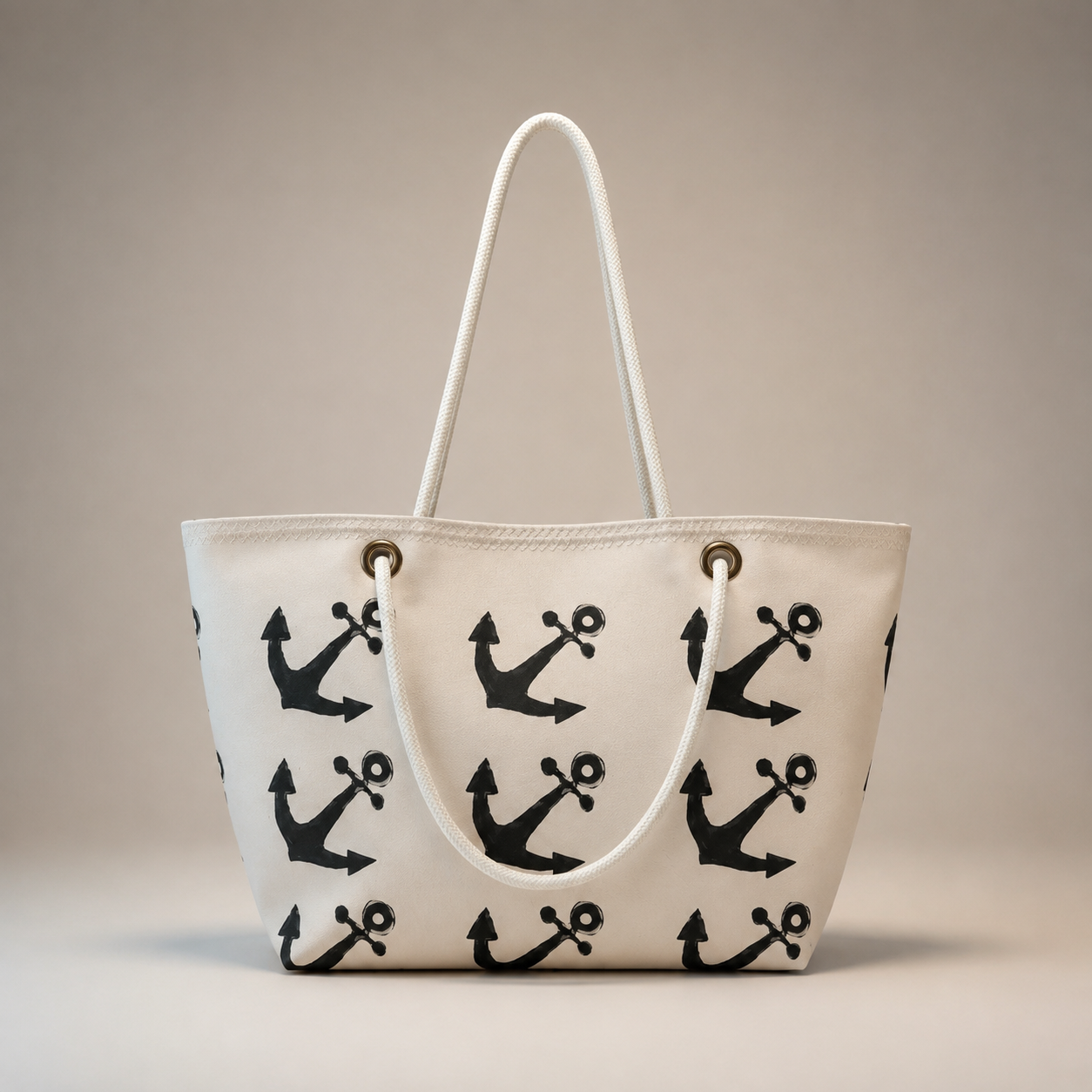 White Anchor large recycled sail tote handcrafted in Florida with original nautical artwork