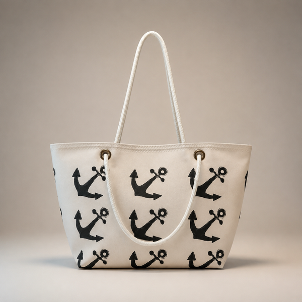 White Anchor Recycled Sail Bag | Original Nautical Art