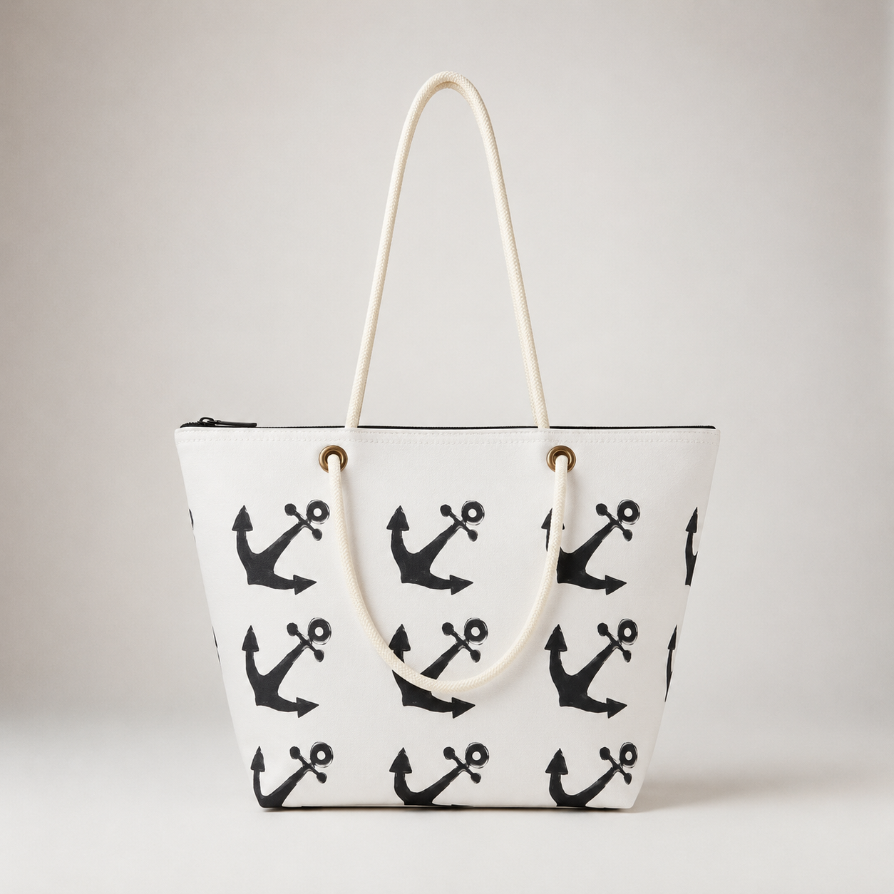 White Anchor medium recycled sail tote with zipper and original Florida EcoBags nautical artwork