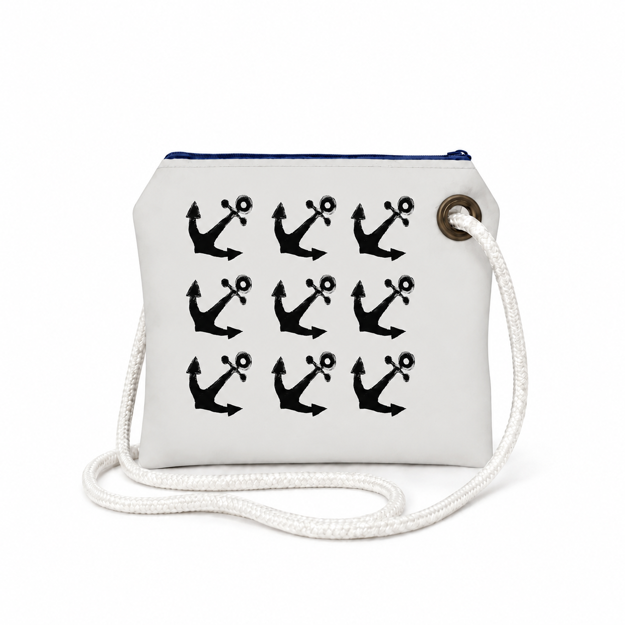 White Anchor recycled sail crossbody bag with original Florida EcoBags nautical artwork