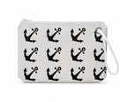 White Anchor wristlet handmade from recycled sailcloth with original black anchor artwork