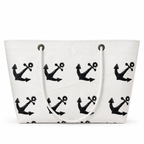 White Anchor XL recycled sail tote handcrafted in Florida with original nautical artwork
