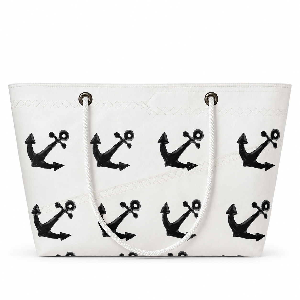 White Anchor XL recycled sail tote handcrafted in Florida with original nautical artwork