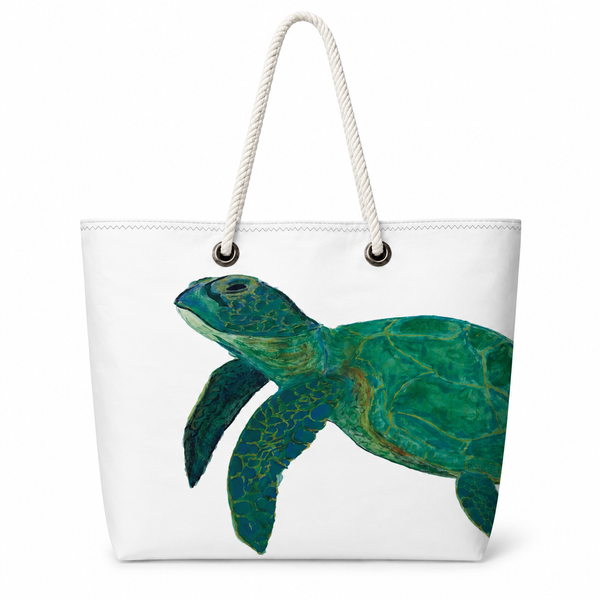 White Sea Turtle Recycled Sail Bag | Original Florida Art – Large