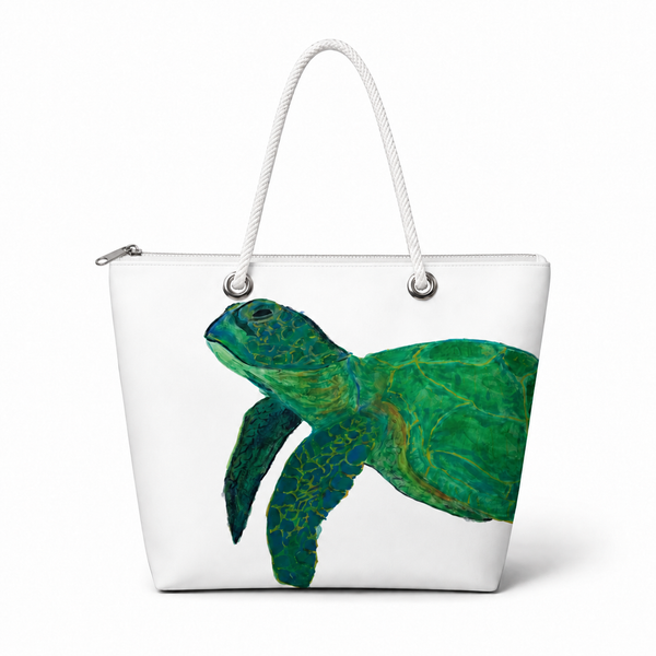 White Sea Turtle Recycled Sail Bag | Original Florida Art – Medium