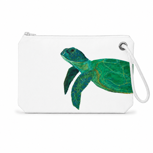 White sea turtle recycled sail wristlet with original Florida EcoBags coastal art
