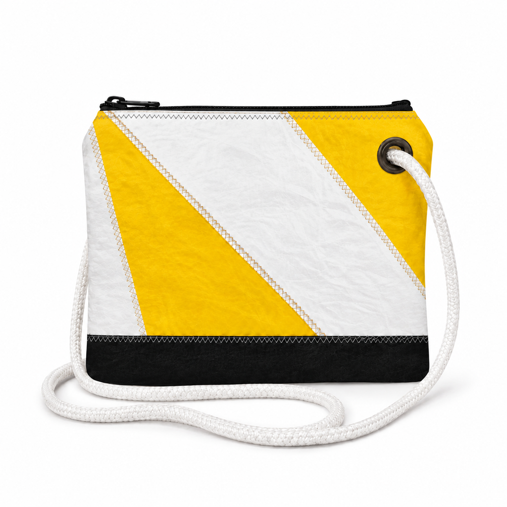 Yellow and white spinnaker recycled sail bag - Crossbody