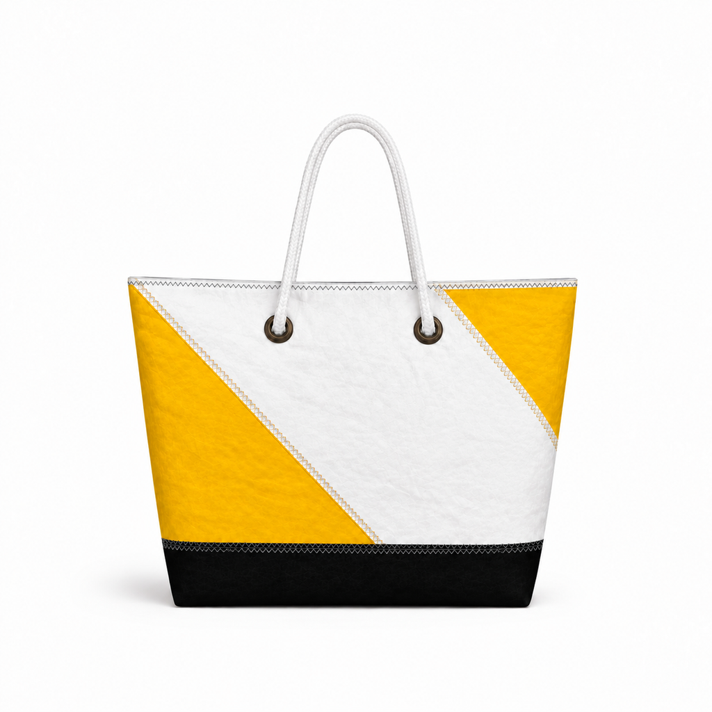 Yellow and white spinnaker recycled sail bag - Large