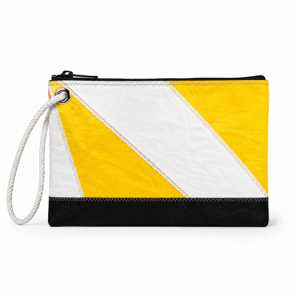 Yellow and white spinnaker recycled sail bag - Wristlet